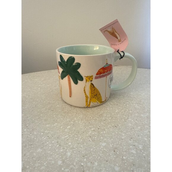 Portmeirion Sara Miller Safari Cheetah Coffee Mug 14oz Mint Green Interior Porce - Picture 1 of 5
